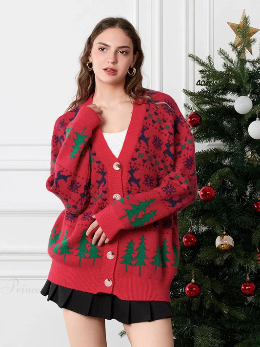 Classic Vintage Long Sleeve Button-Up Warm Cardigans Christmas Sweater Red / S Sweaters-L