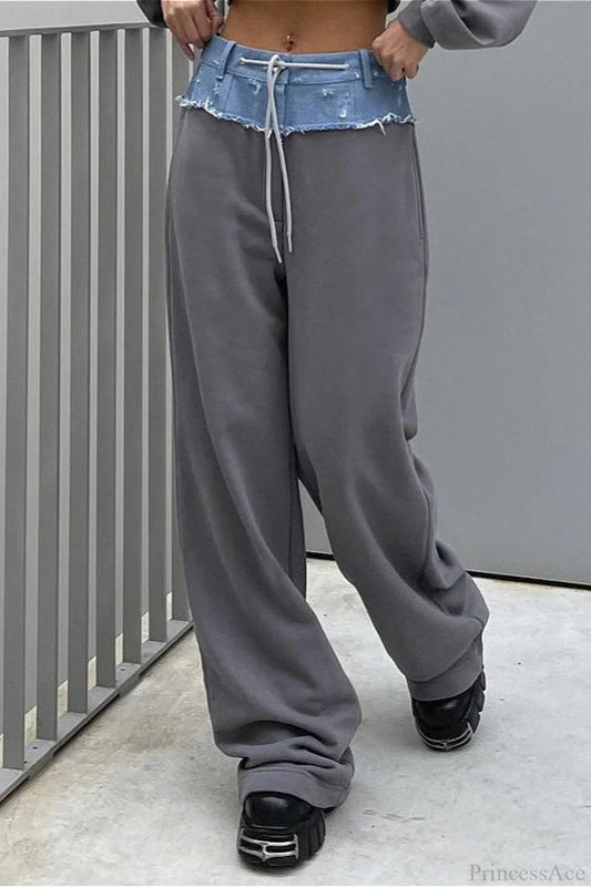 Color Block Casual Straight Wide Leg Jeans