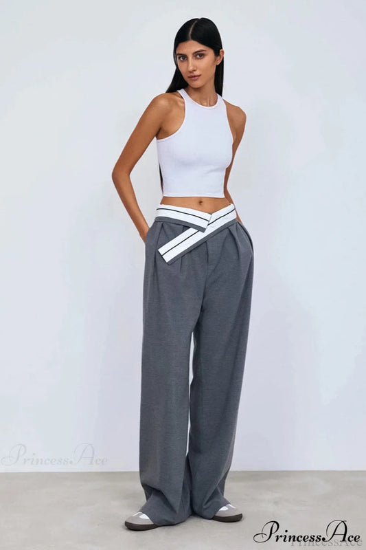 Color Block Wide Leg Tailored Pants