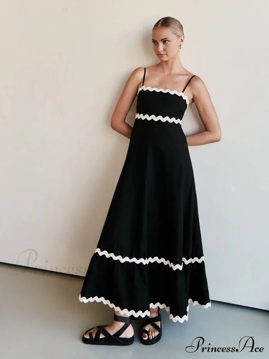 Contast Trim Graceful Cami Long Dress Black / Xs Dresses