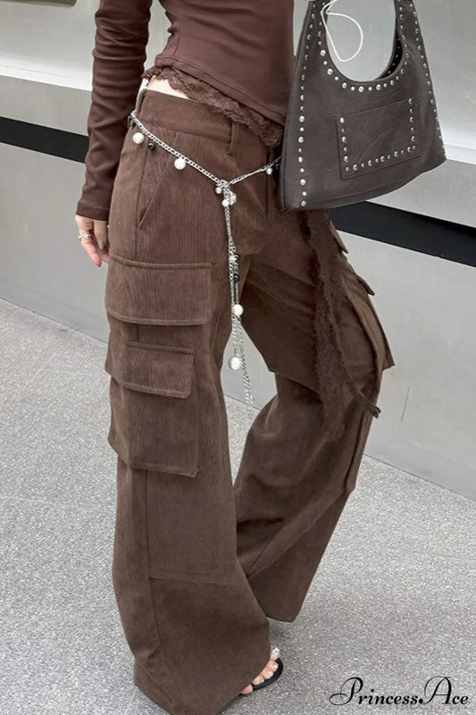 Corduroy Paneled Double Pocket Cargo Pants