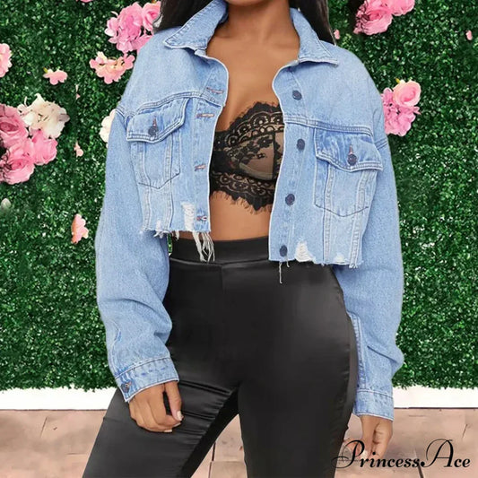 Cotton Denim Spring Autumn Cardigan Punk Bomber Windbreaker Hollow Out Jacket