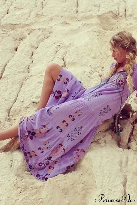 Cotton Floral Embroidered Maxi Dress