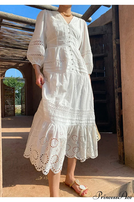 Cotton Floral V-neck Slim Summer Boho Dress