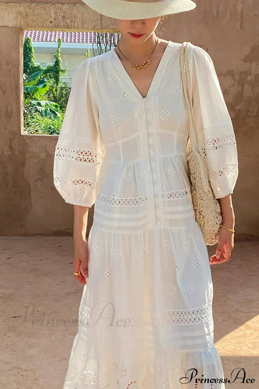 Cotton Floral V-neck Slim Summer Boho Dress