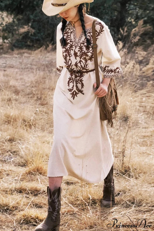 Cotton Linen Floral Boho Dress
