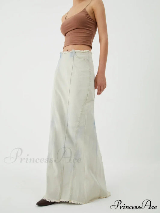 Cotton Minimalism Washed Trendy Denim Maxi Skirt Blue / Xs Skirts