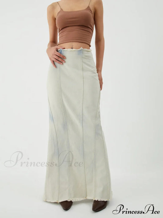 Cotton Minimalism Washed Trendy Denim Maxi Skirt Skirts
