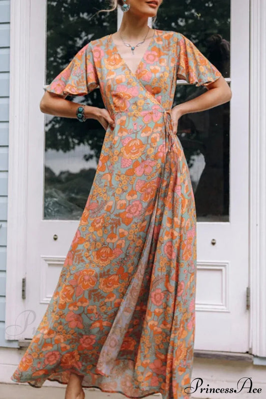 Cotton Orange Floral Boho Dress