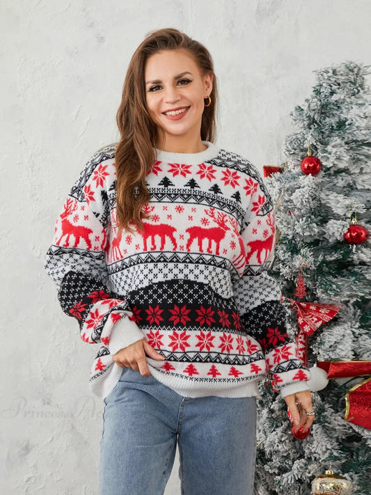 Couples Reindeer Pattern Christmas Sweater Sweaters-L