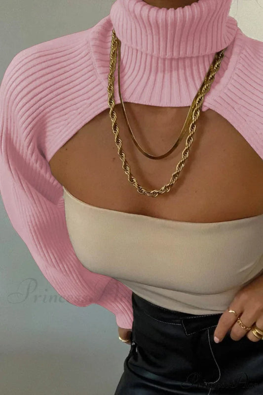 Cover-Up Solid Knit Ribbed Turtleneck Sweater Pink / One Size Sweaters-L