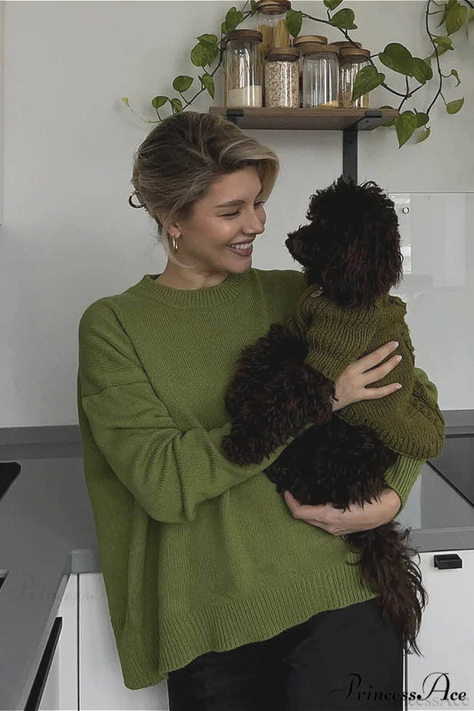 Crew Neck Thick Solid Short Sweater Green / M