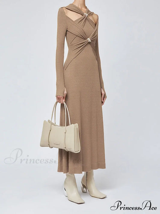 Criss Cross Cut Trendy Out Long Dress Dresses
