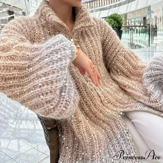 Cshoptomizable Sequin Wool Cardigan