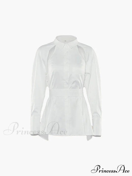 Cut Out Button Trendy Down Collar Shirt