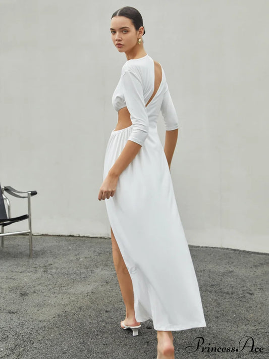 Cut Out Ruched Trendy Split Knit Maxi Dress Dresses