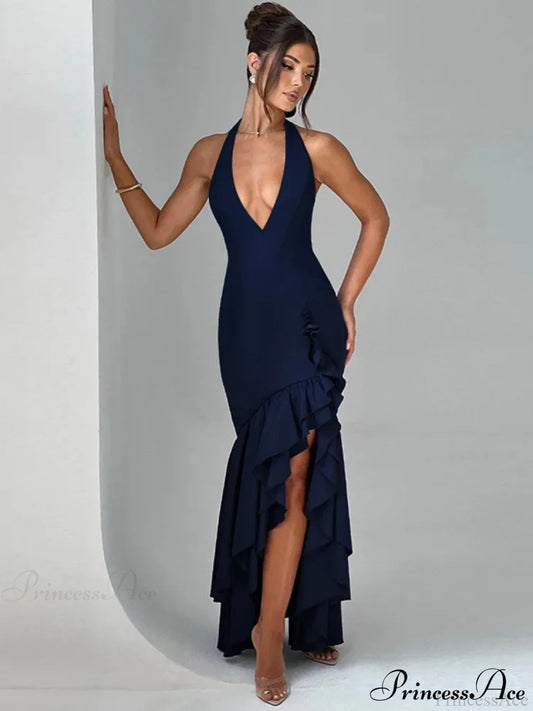 Cut Ruched Asymmetric Backless Vacation Dress