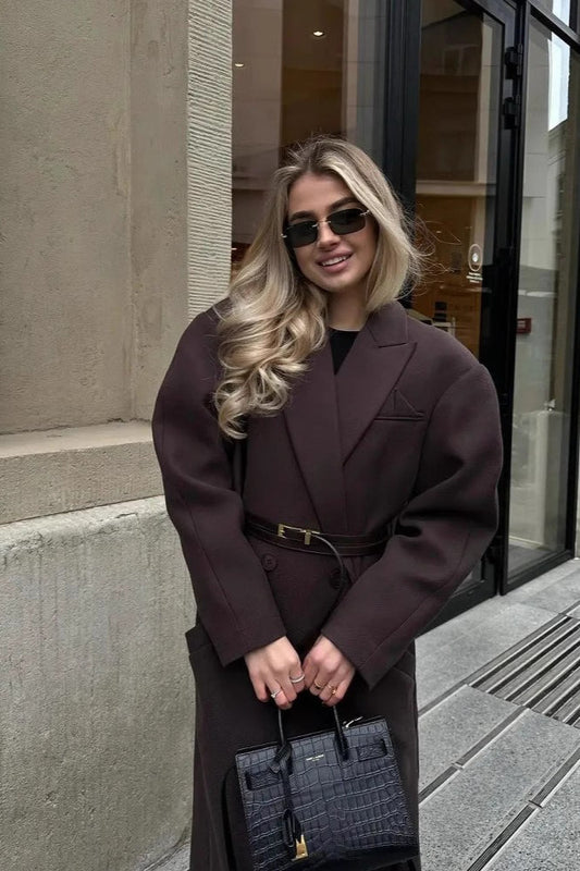 Classic Double-Breasted Lapel Long Overcoat