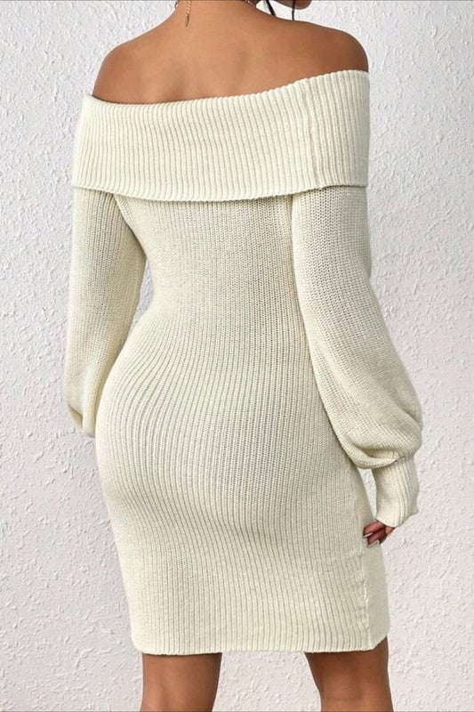 Long Sleeve Off Shoulder Slim Fit Knit Sweater Dress