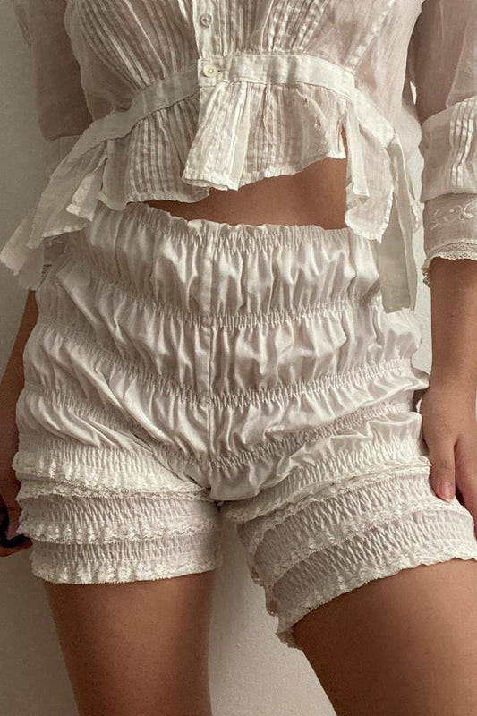 Ruffle Textured Elastic Waist Shorts