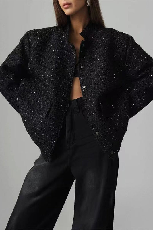 Pearl Embellished Cropped Aviation Jacket