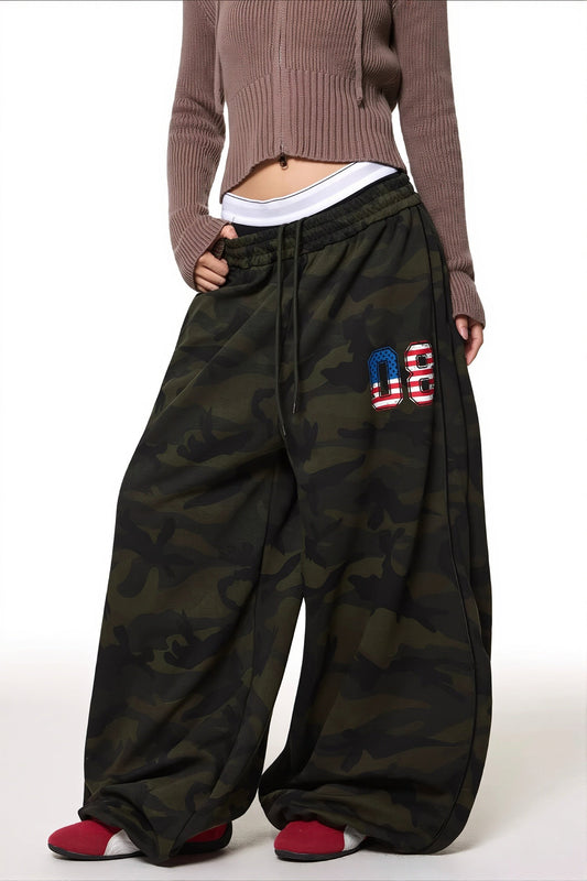 Number Print Camo Wide Leg Pants