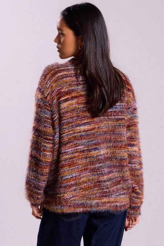 New Retro Fashion Deep V-Neck Maillard Plshoph Long-Sleeve Knit Cardigan