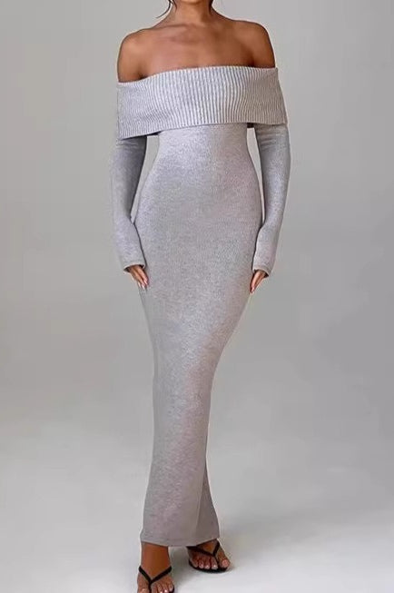 Off Shoulder Ribbed Sweater Dress