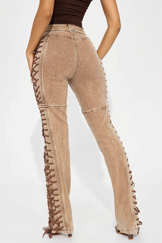 Drawstring Cargo Micro Flare Jeans