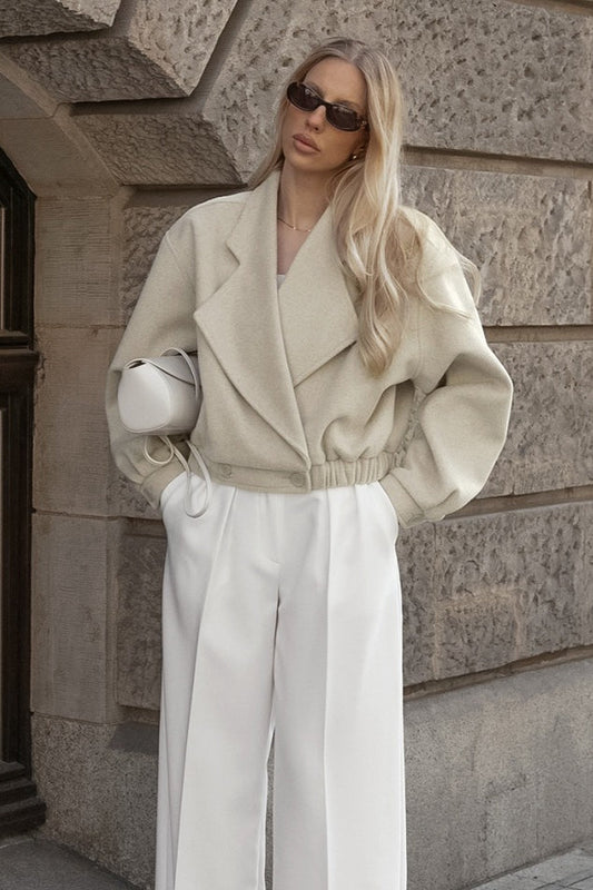 Retro Solid Wool Notch Collar Elastic Waist Coat