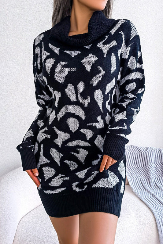Leopard Turtleneck Sweater Dress