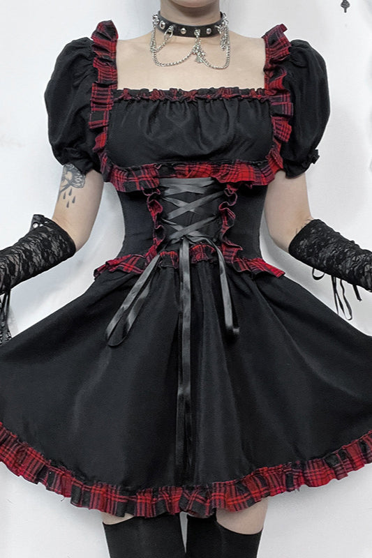 Rock Style Check Gothic Dress
