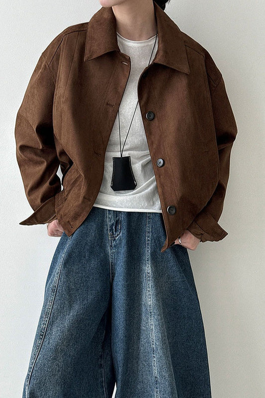 Short Suede Lapel Collar Jacket