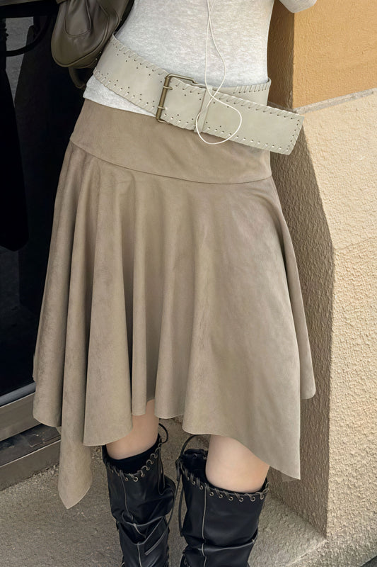 Chic Suede High Waist Asymmetrical Skirt