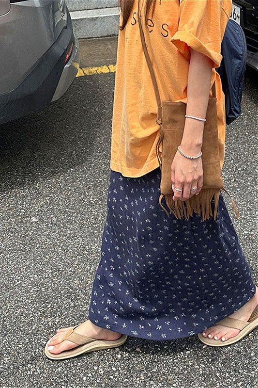 Drawstring Floral Print Navy Casual Skirt