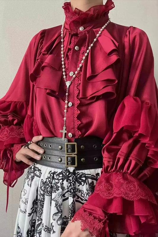 Dark Frill Batwing Sleeve Top