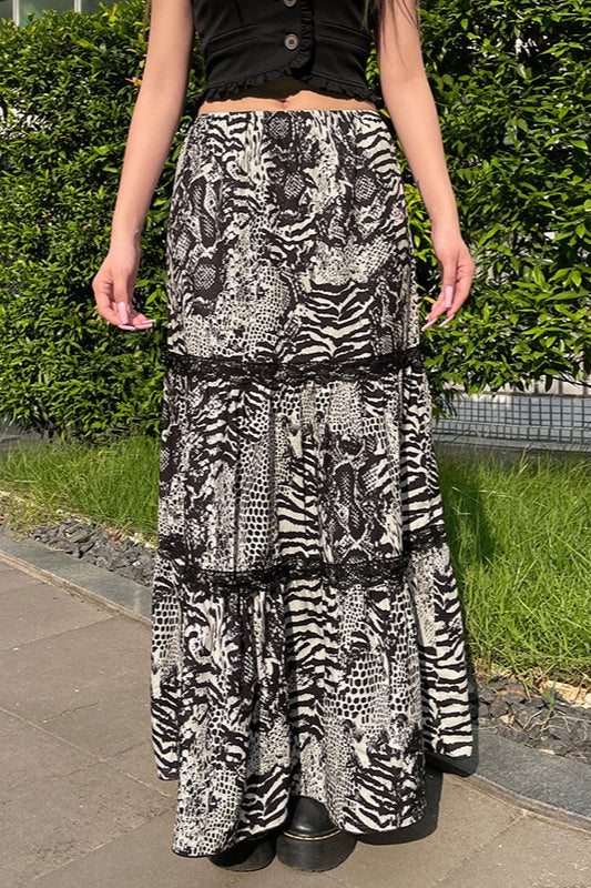 Vintage Flowy Tiered Maxi Skirt