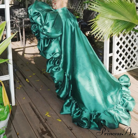 Dark Green High Low Skirt Ruffles Big Flowers Formal Wear