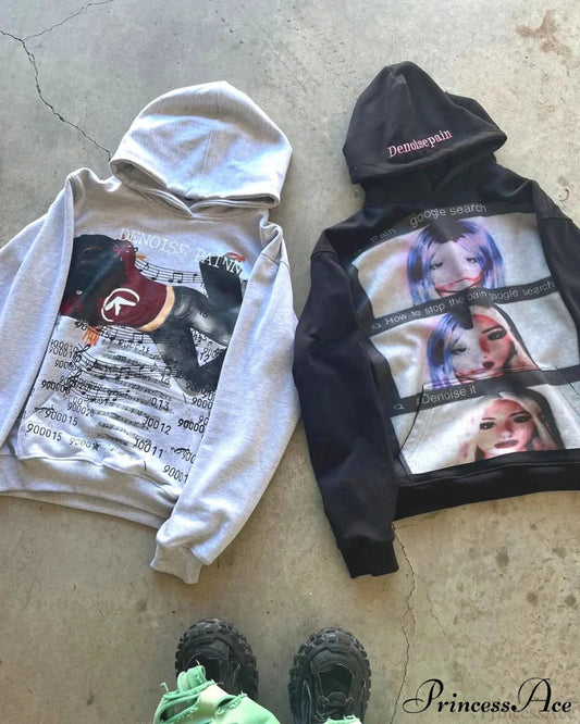 Dark Informal Print Oversized Hoodie