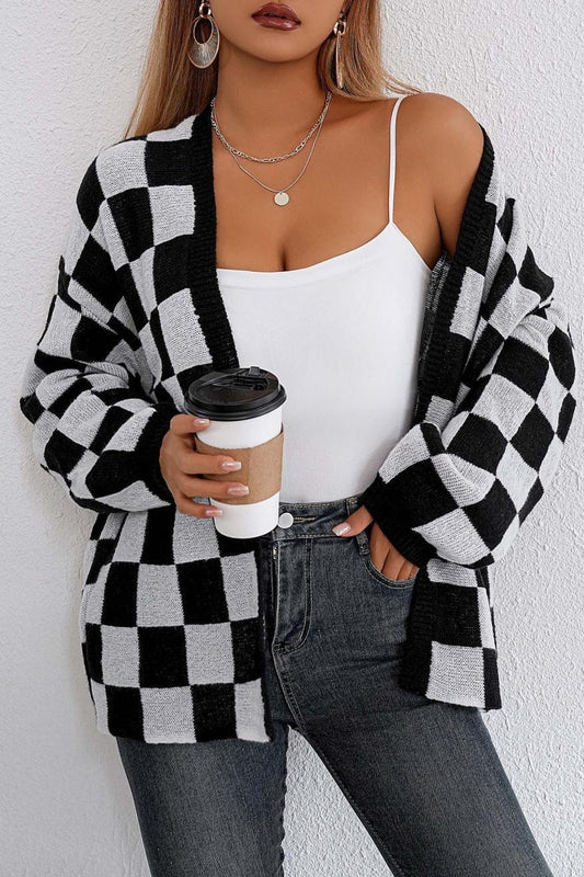 Checkered Knit Cardigan