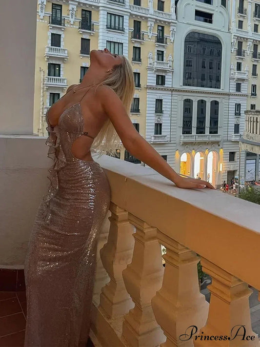 Deep V Neck Sequin Sshoppender Party Dress