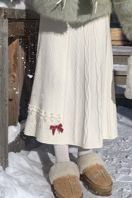 Bow Detail Knit A-Line Skirt