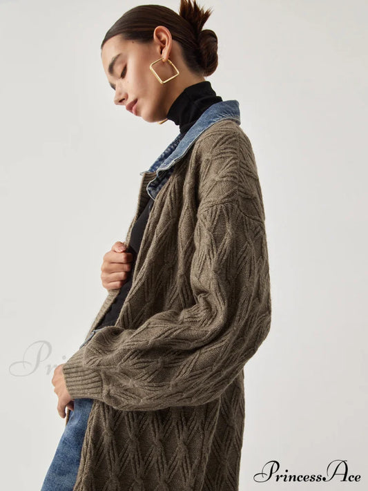 Diamond Stitch Graceful Knitting Longline Cardigan Sweaters-L