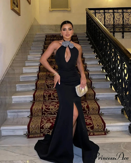 Diamonds Flowers Deep V-Neck Party Dress