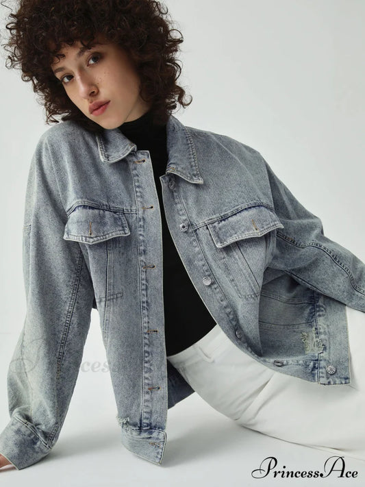 Distressed Detail Graceful Denim Jacket Lightblue / Xs Coats-L