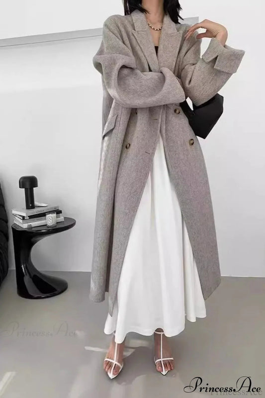 Double-Breasted Reversible Wool Long Oversized Overcoat