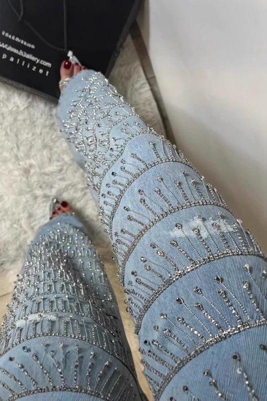 Rhinestone Tassel Straight Leg Jeans
