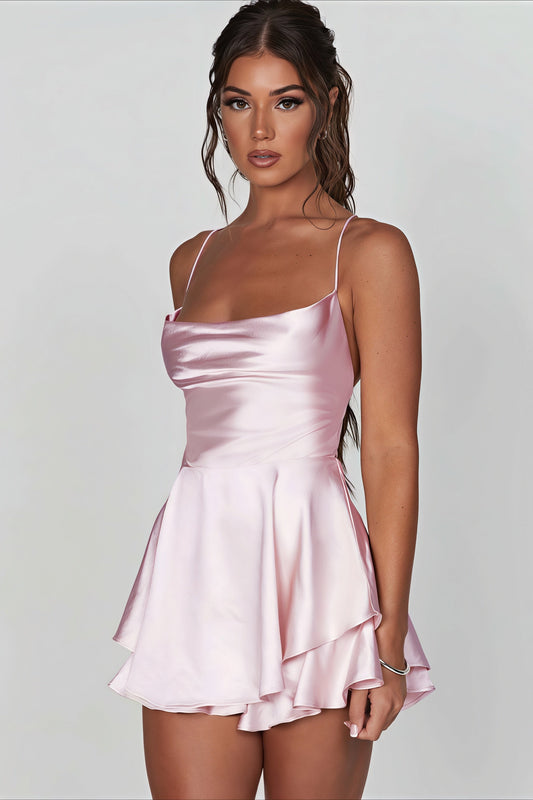 Sexy Slim Solid Color Backless Cami Mini Dress