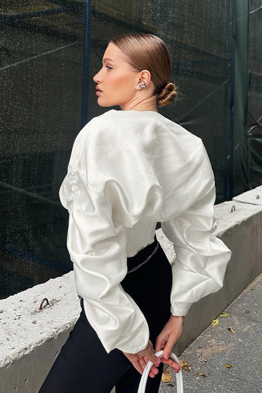 Boned Waist Loose Puff Sleeve Bloshope