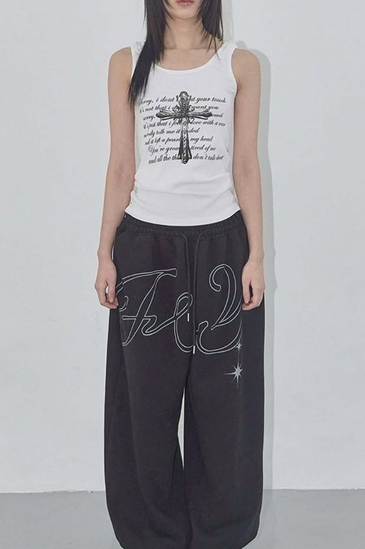 Vintage Hip-hop Letter Wing Casual Pants